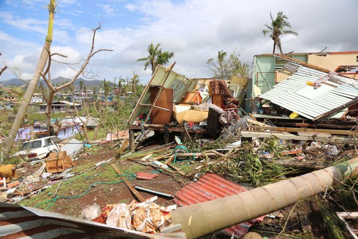 Houses destroyed by Tropical Cyclone Winston in Rakiraki, Fiji. (ABC News Brant Cumming)