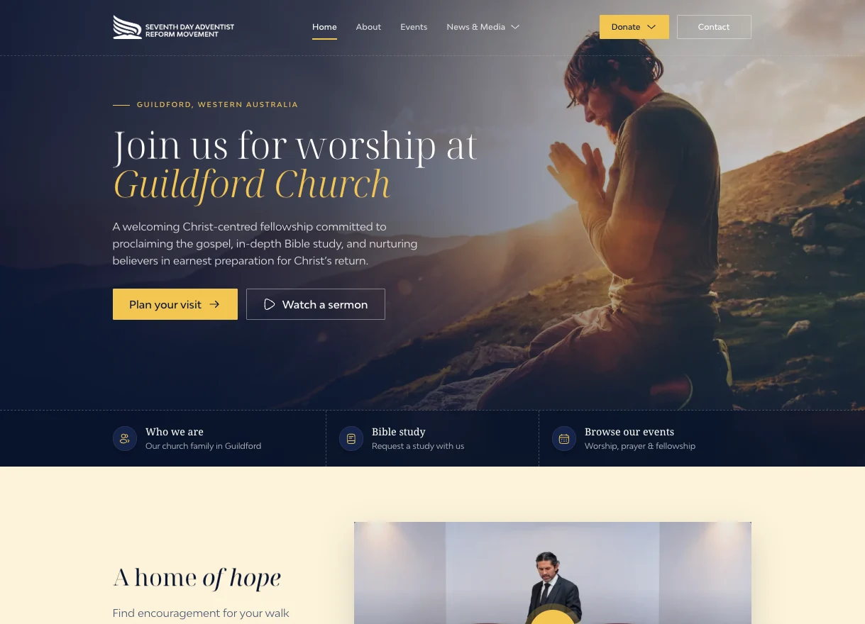 Home page of Guildford Church, Western Australia